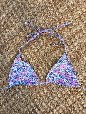 Floral Triangle Bikini Top - Pink & Blue